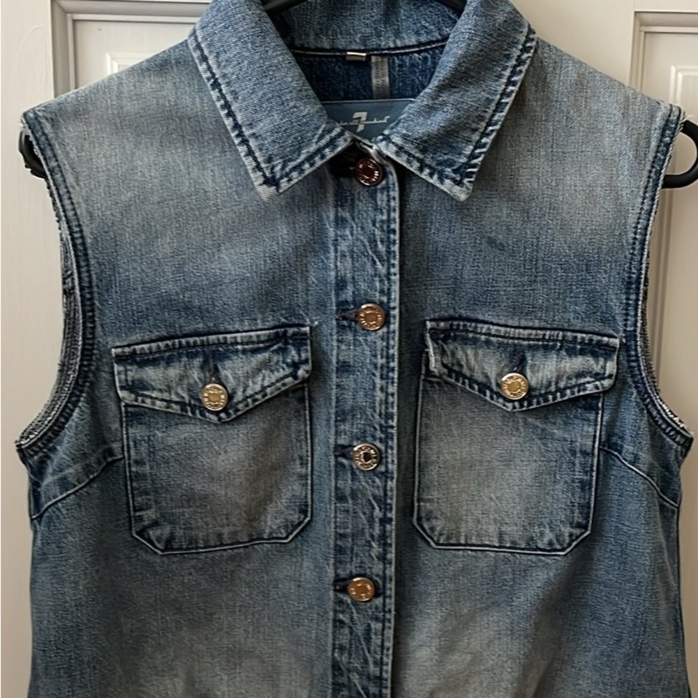 7 For All Mankind Blue Denim Vest Timeless Design